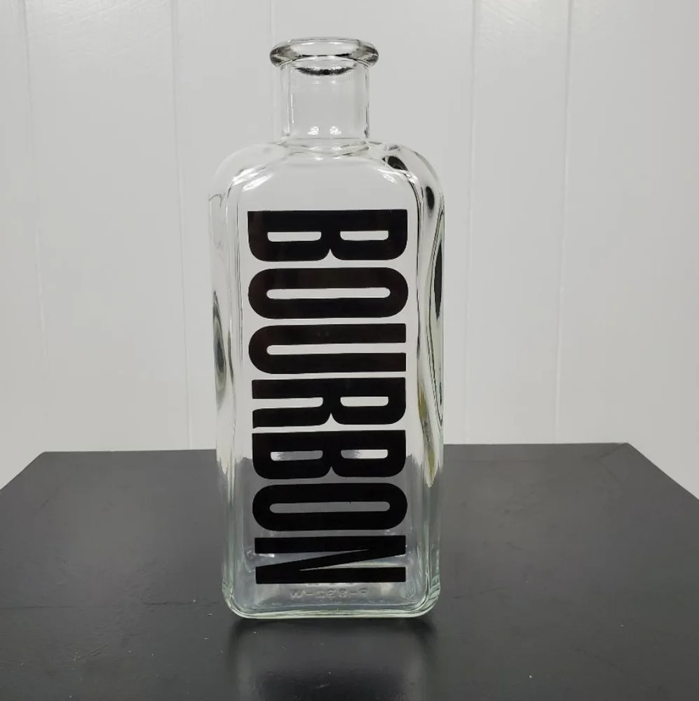 Black Vintage *EMPTY* Typography Glass Liquor Bourbon Decanter